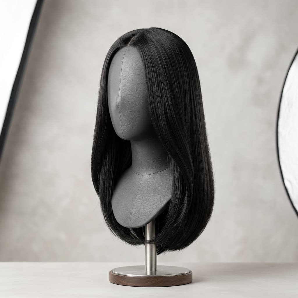 Straight Black Silk Wig